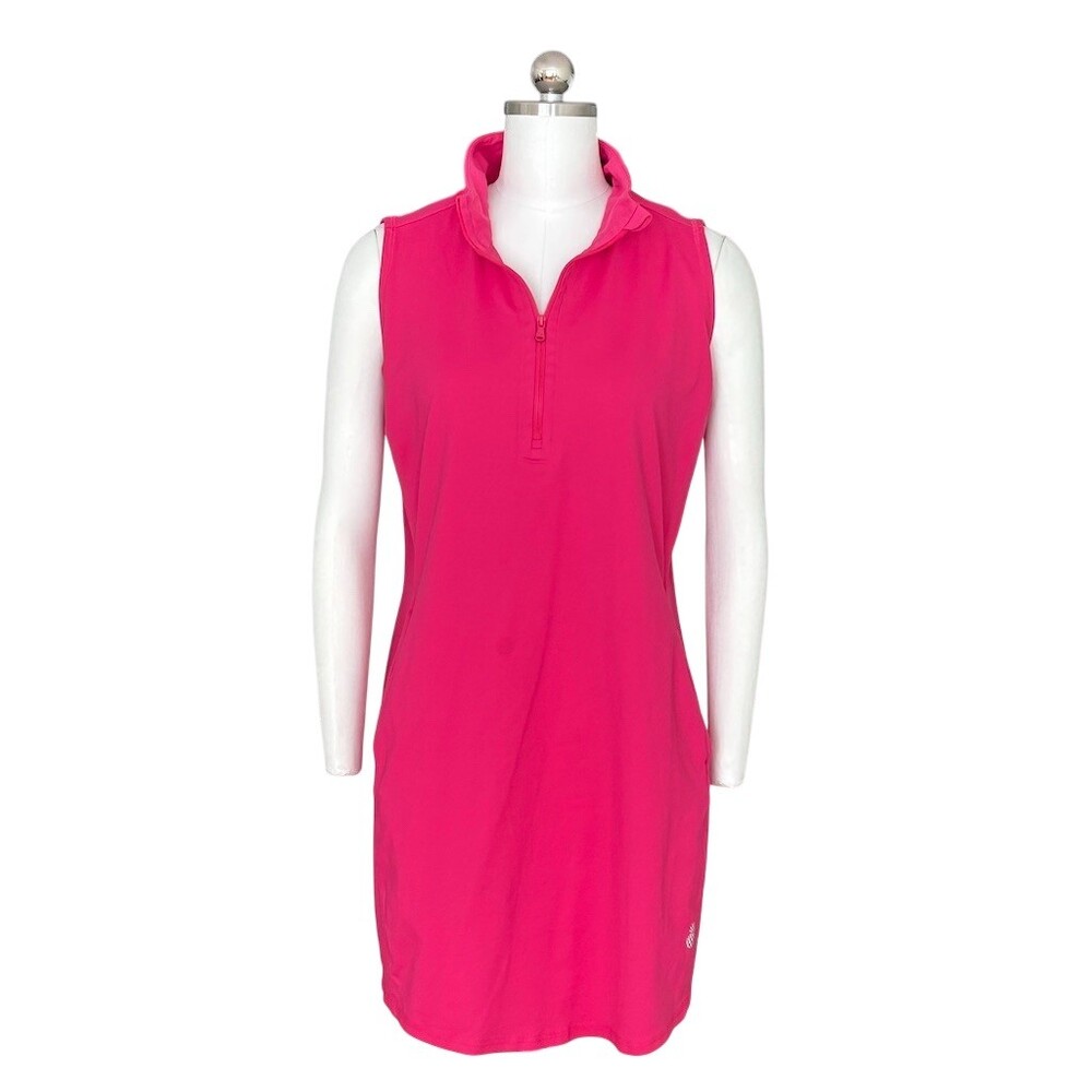 Tommy Bahama Dress Womens Size M Hot Pink Sleeveless Shift Mock Neck Zip